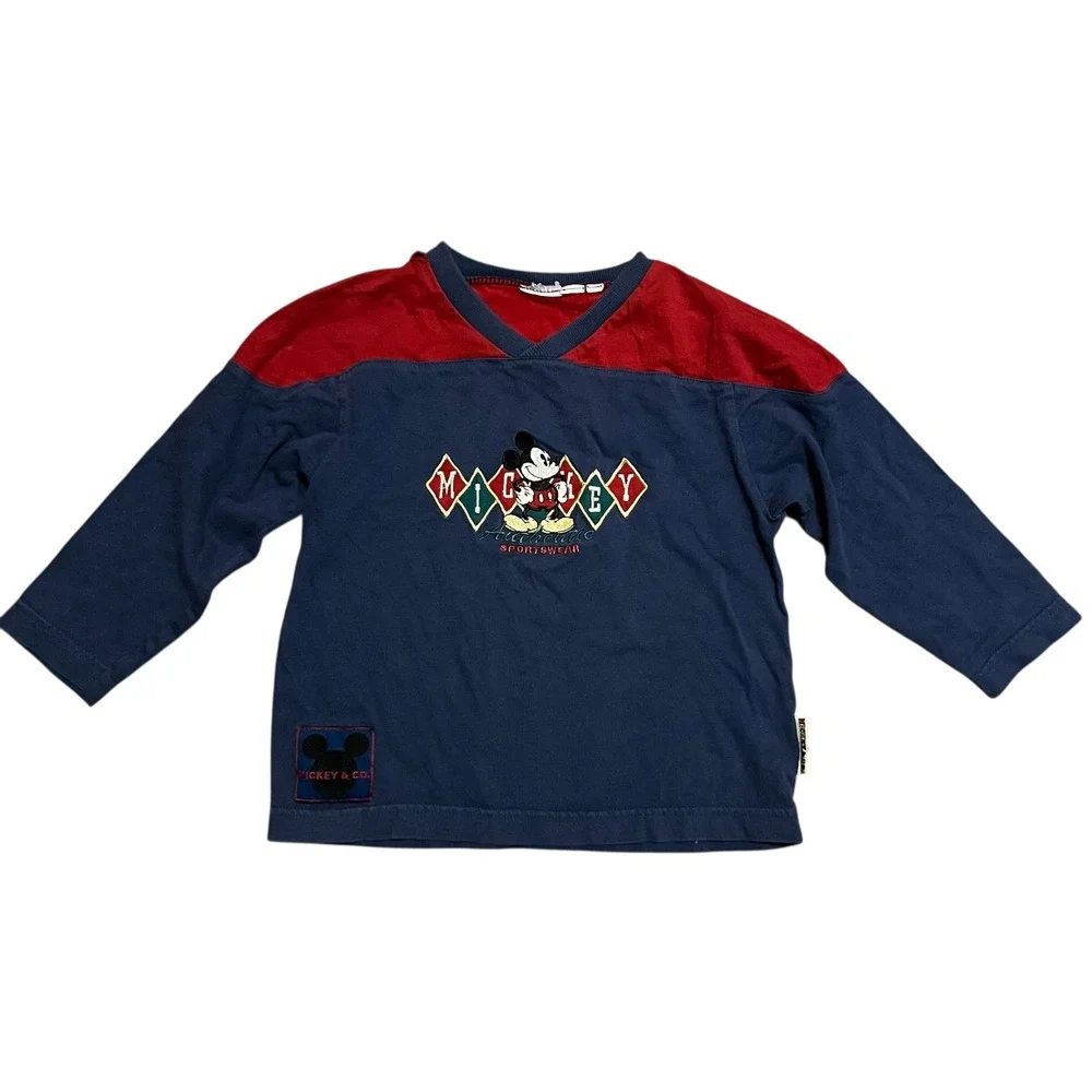 Disney Mickey & Co Vintage Kids 4T Long Sleeve Shirt Embroidered Navy Red
